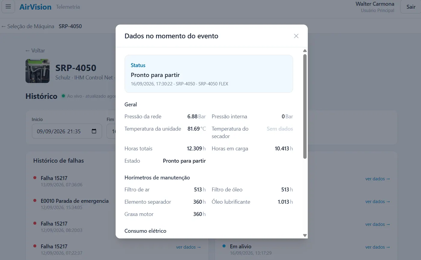 Tela de detalhes de alarme do AirVision com o registro do evento e seu contexto