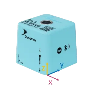 Sensor sem fio Dynamox com indicação dos eixos X, Y e Z de medição